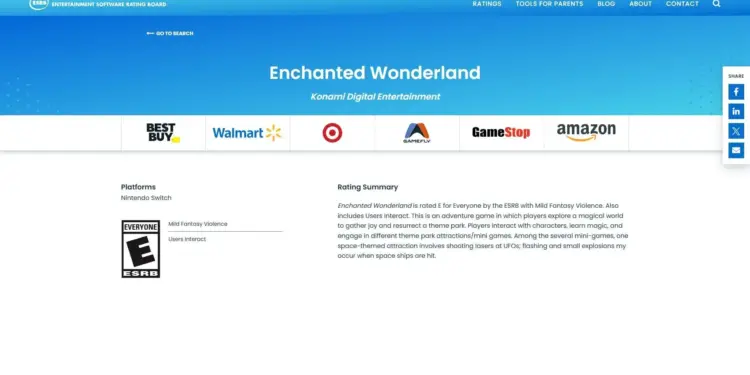 Esrb daftarkan nama enchanted wonderland, game baru dari konami